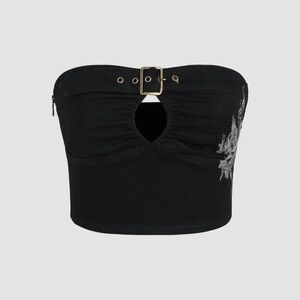 Cider Black Denim Belted Graphic Tube Top